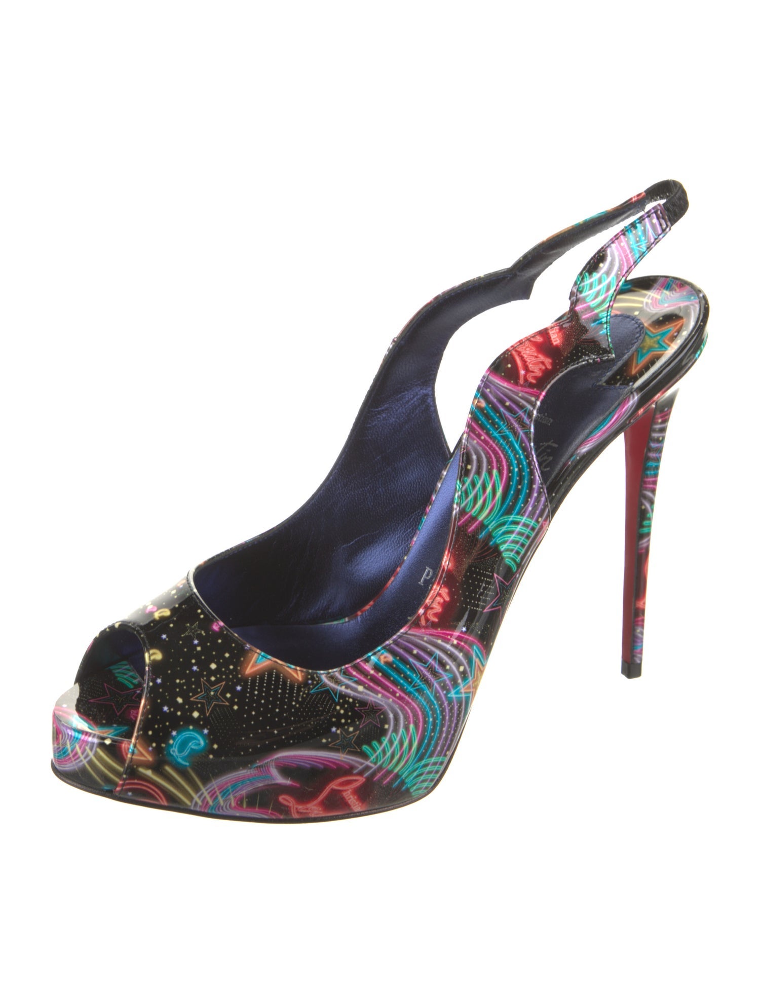 Christian Louboutin Patent Leather Printed Slingback Pumps