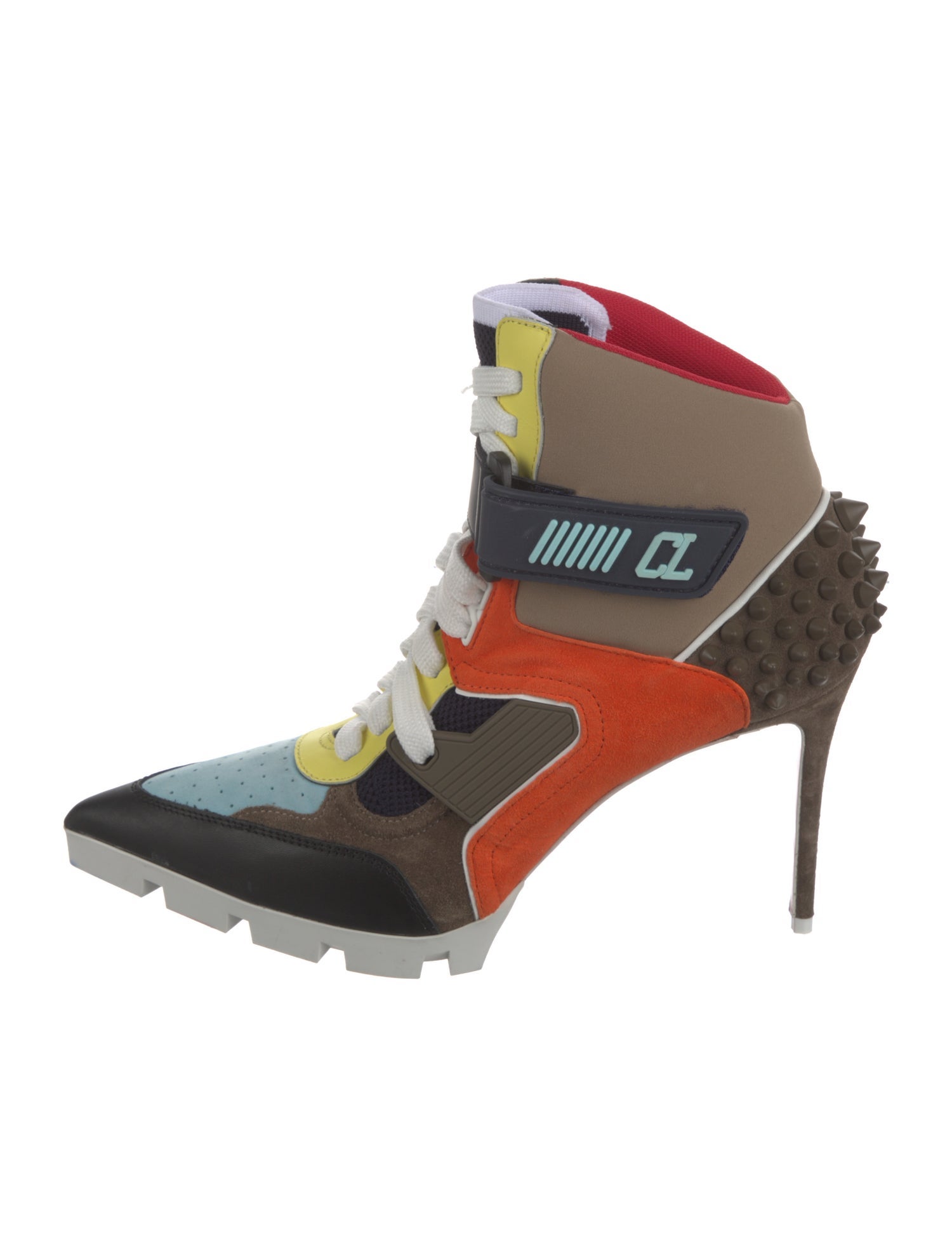 Christian Louboutin Leather Colorblock Pattern Lace-Up Boots