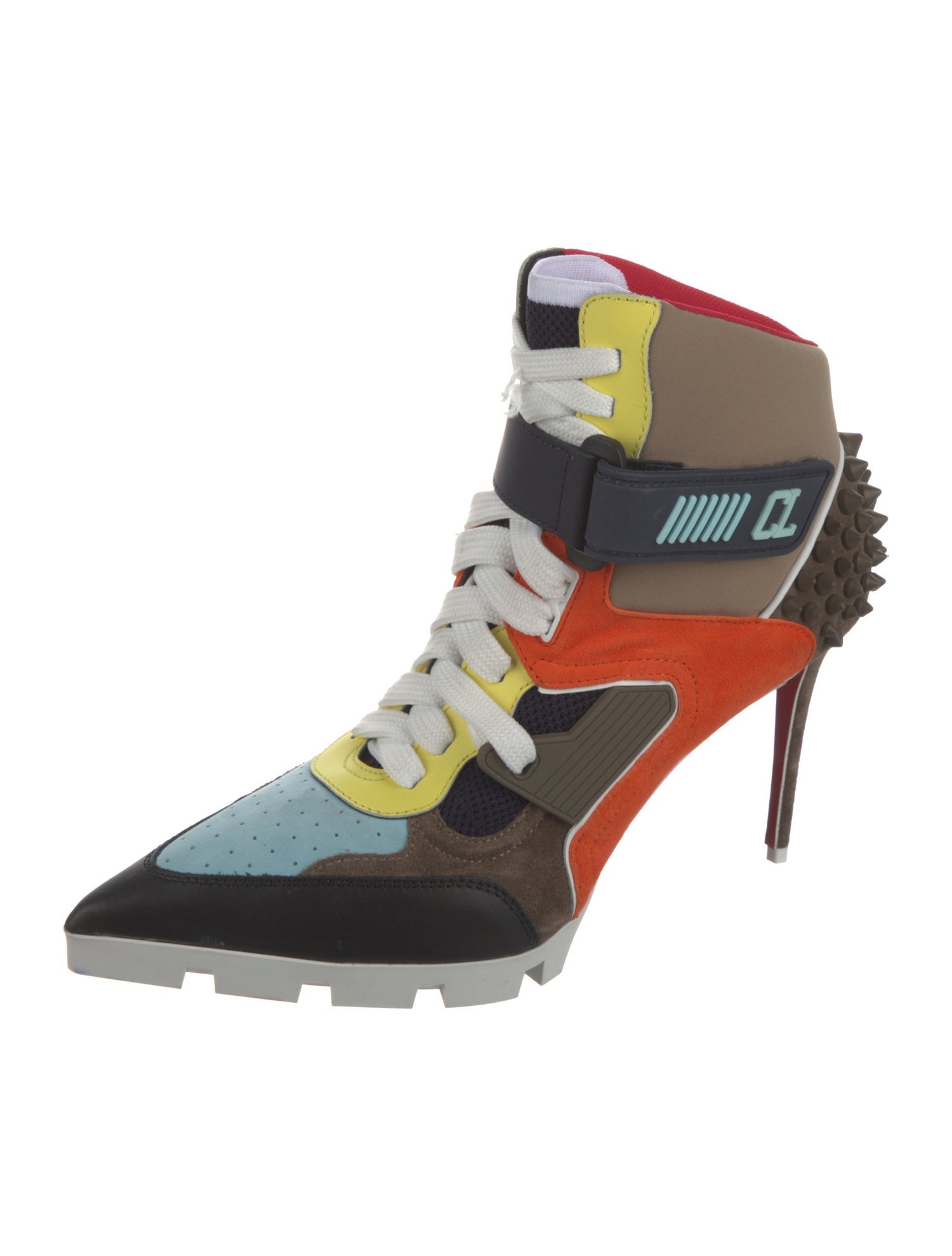 Christian Louboutin Leather Colorblock Pattern Lace-Up Boots