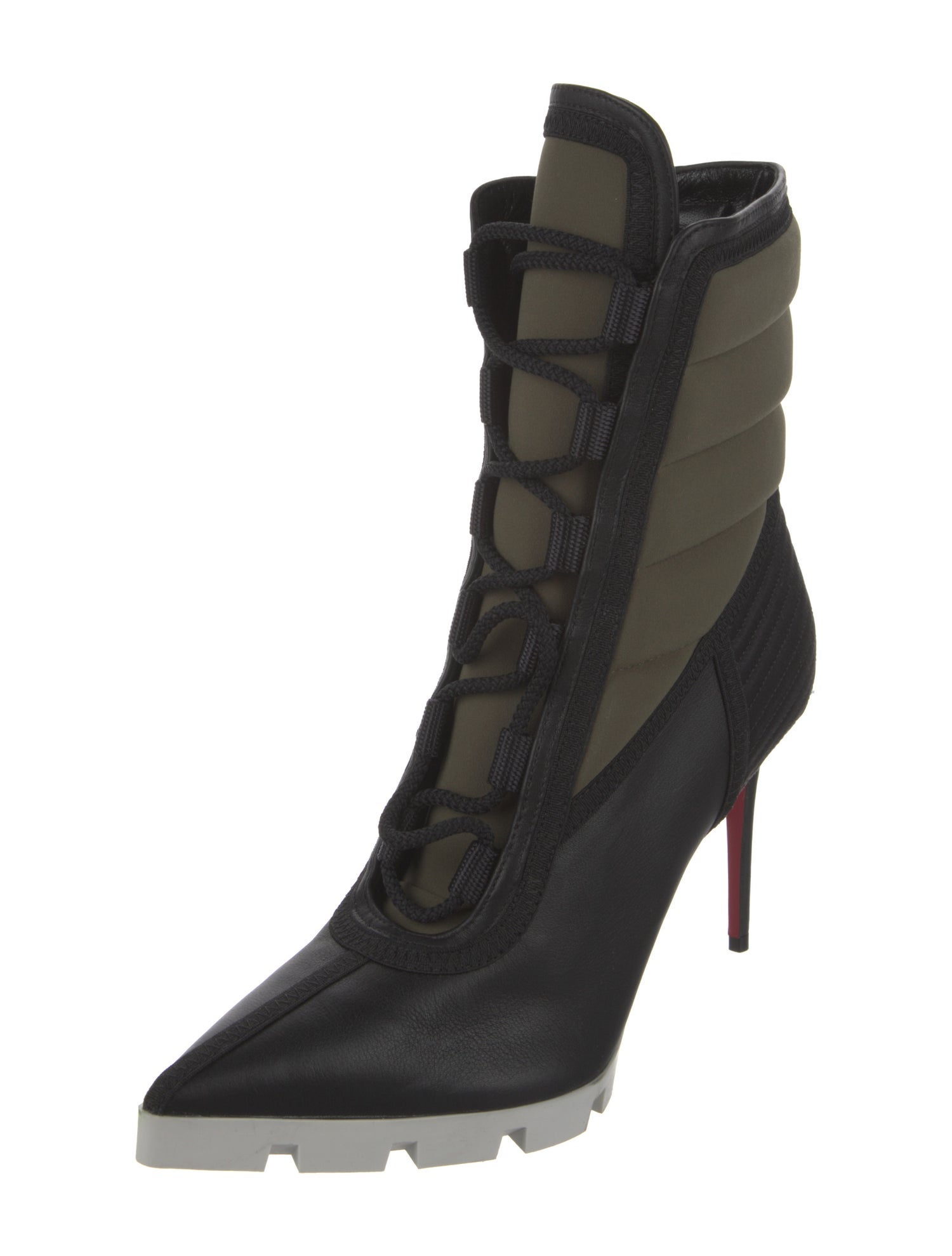 Christian Louboutin Leather Colorblock Pattern Lace-Up Boots