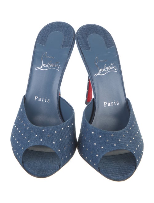 Christian Louboutin Denim Crystal Embellishments Slides