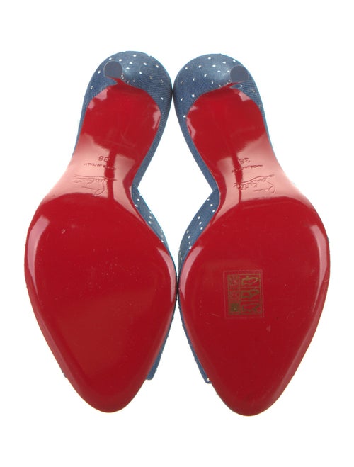 Christian Louboutin Denim Crystal Embellishments Slides