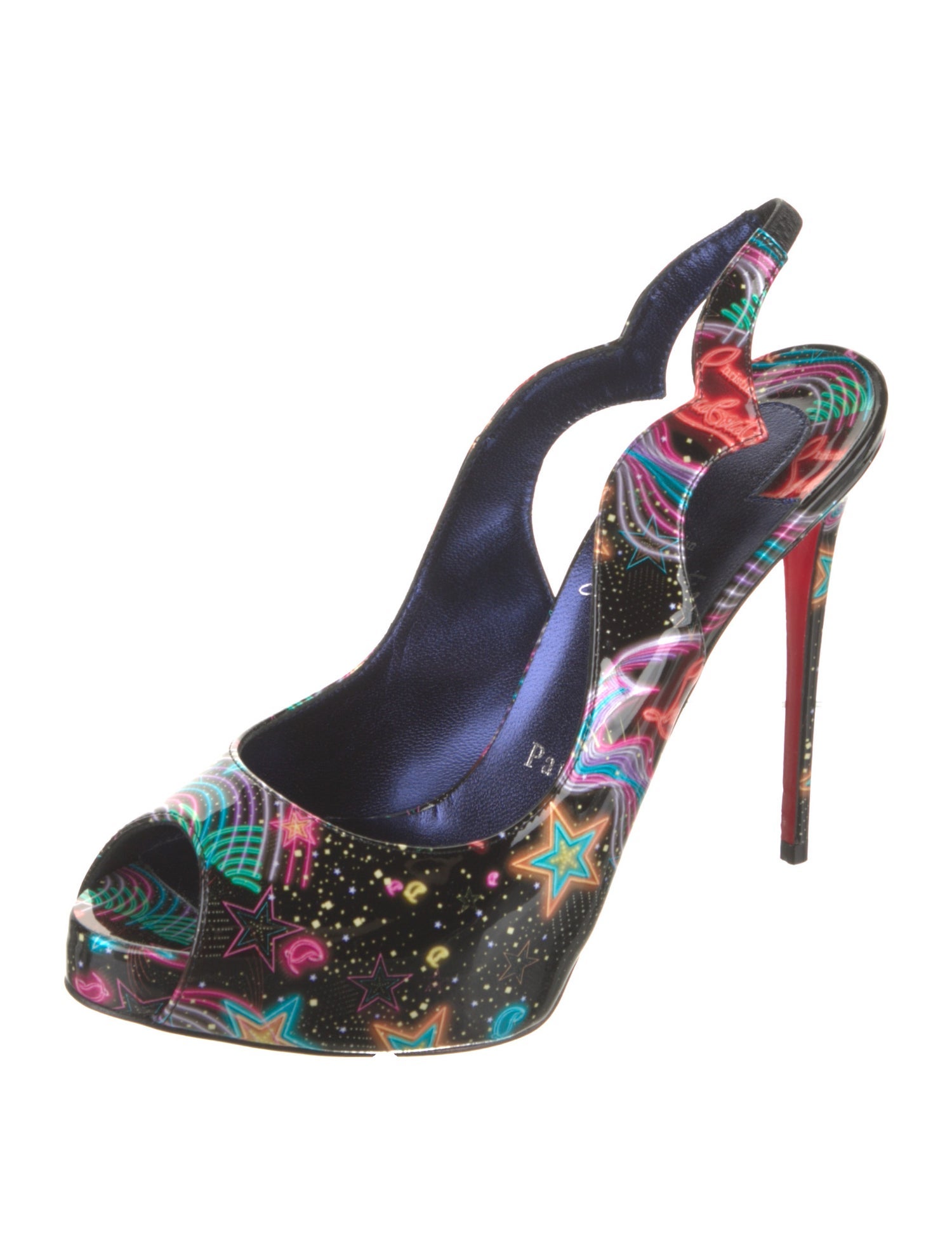 Christian Louboutin Patent Leather Printed Slingback Pumps