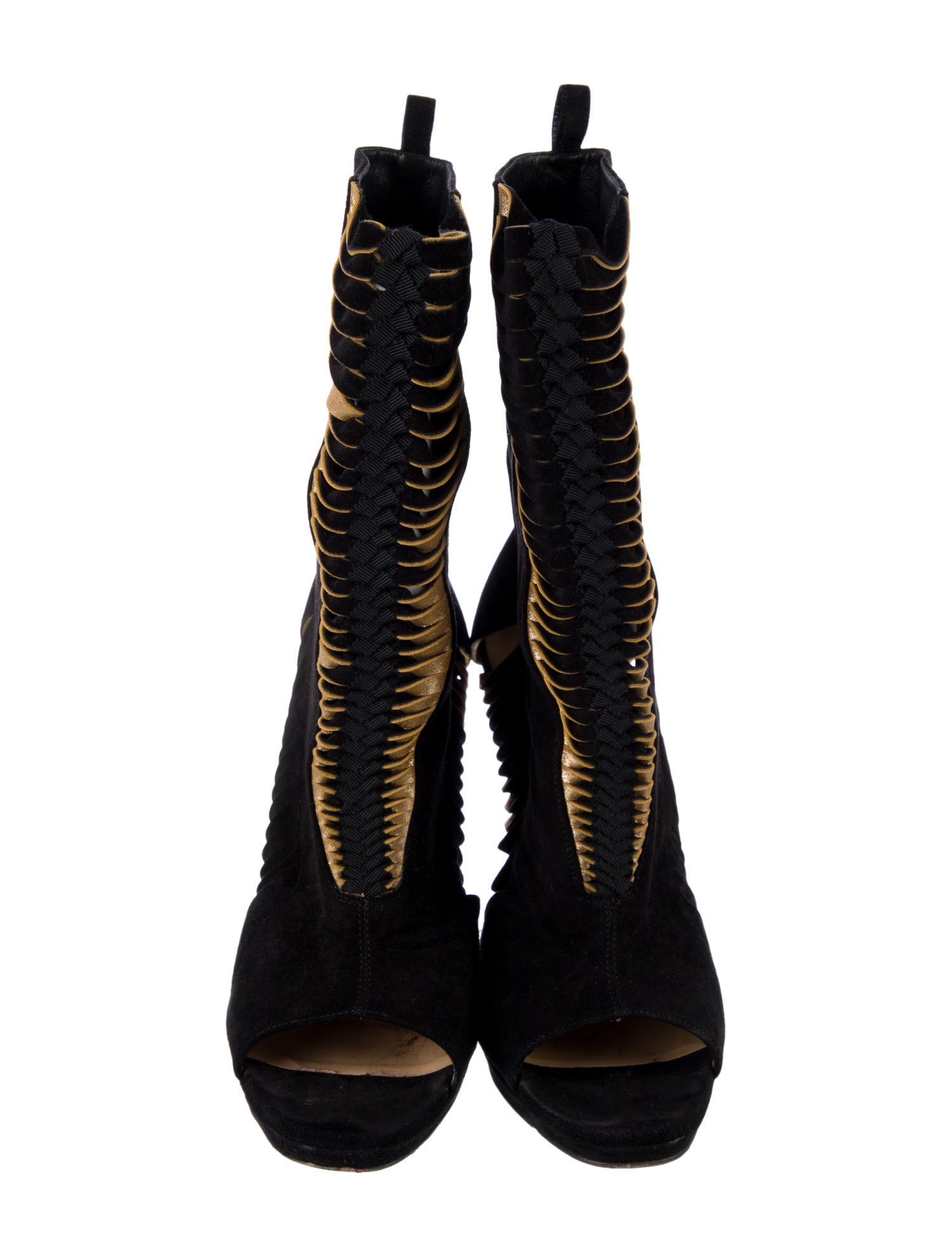 Christian Louboutin Suede Colorblock Pattern Lace-Up Boots