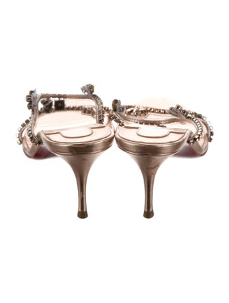 Christian Louboutin Leather Crystal Embellishments Slides