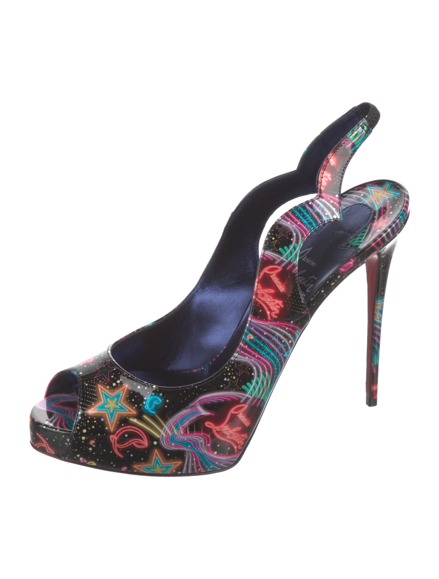 Christian Louboutin Patent Leather Printed Slingback Pumps