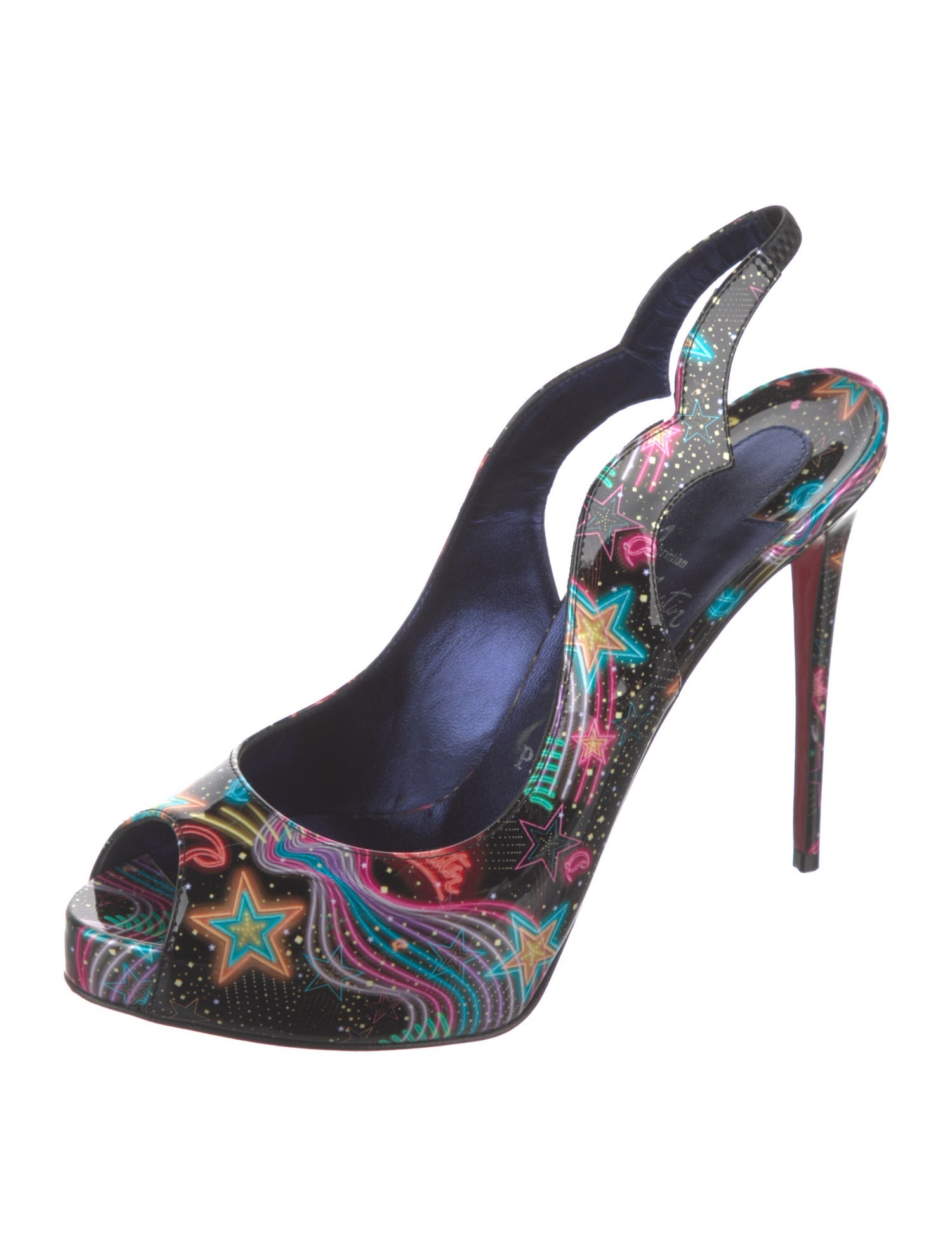 Christian Louboutin Patent Leather Printed Slingback Pumps