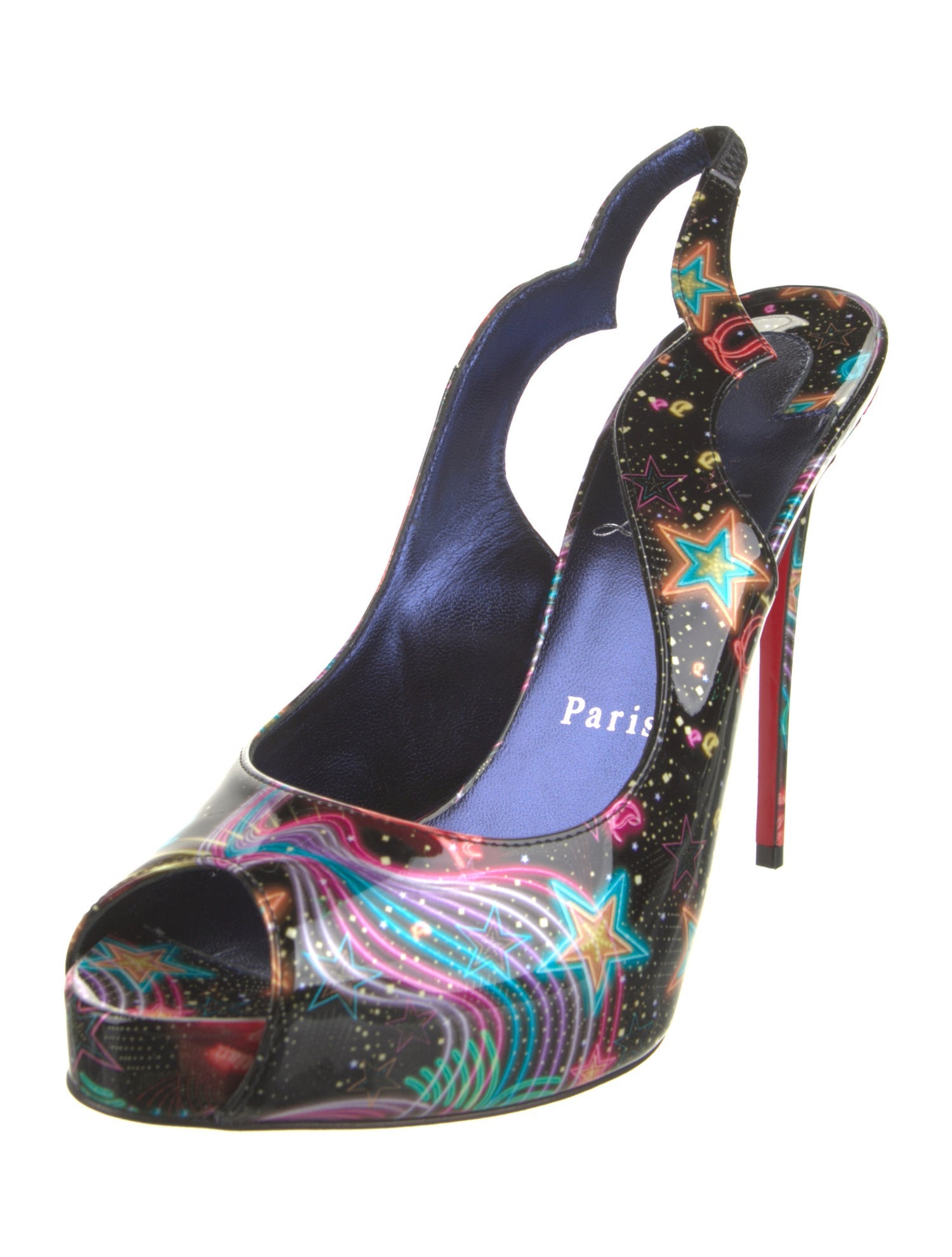 Christian Louboutin Patent Leather Printed Slingback Sandals