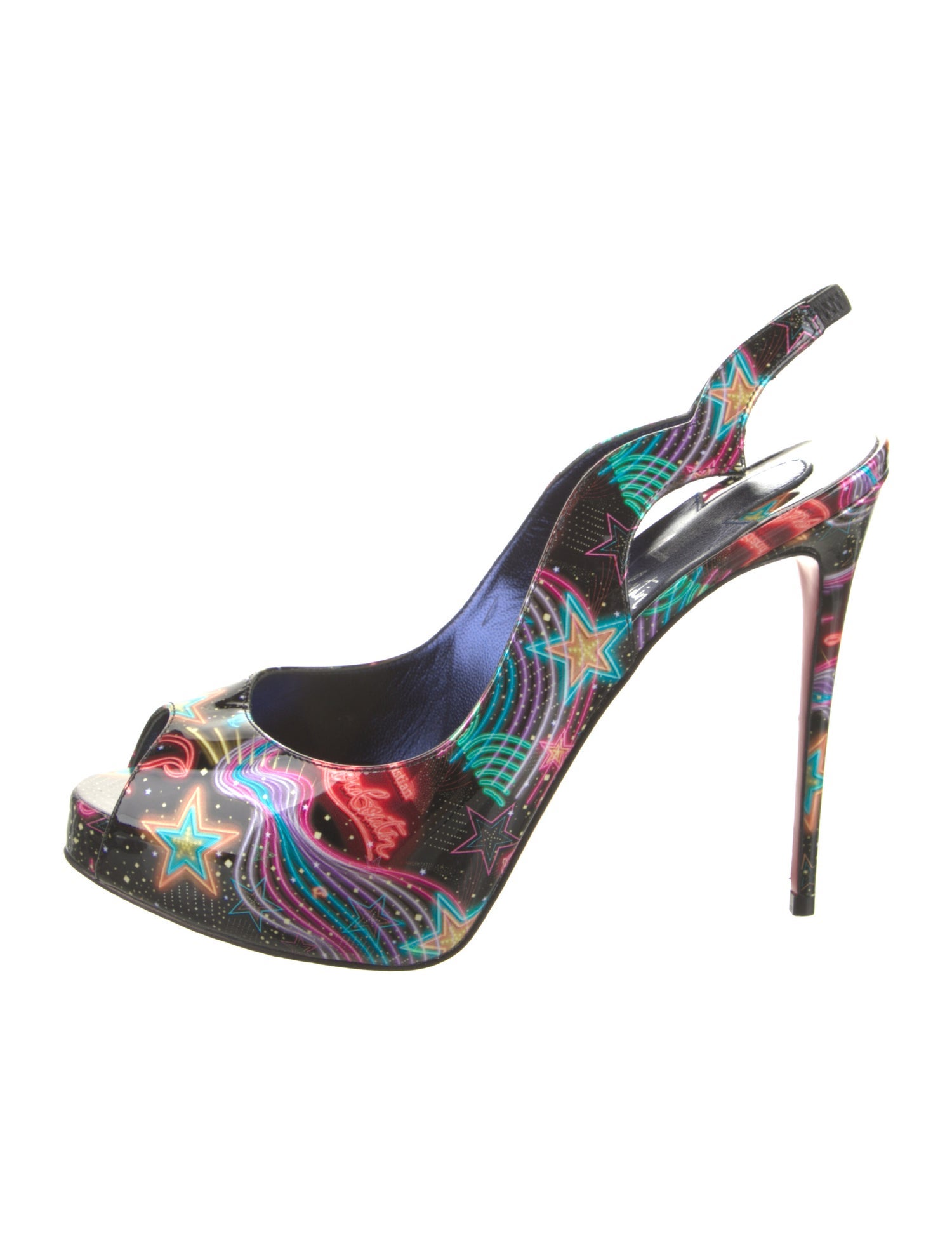 Christian Louboutin Patent Leather Printed Slingback Sandals