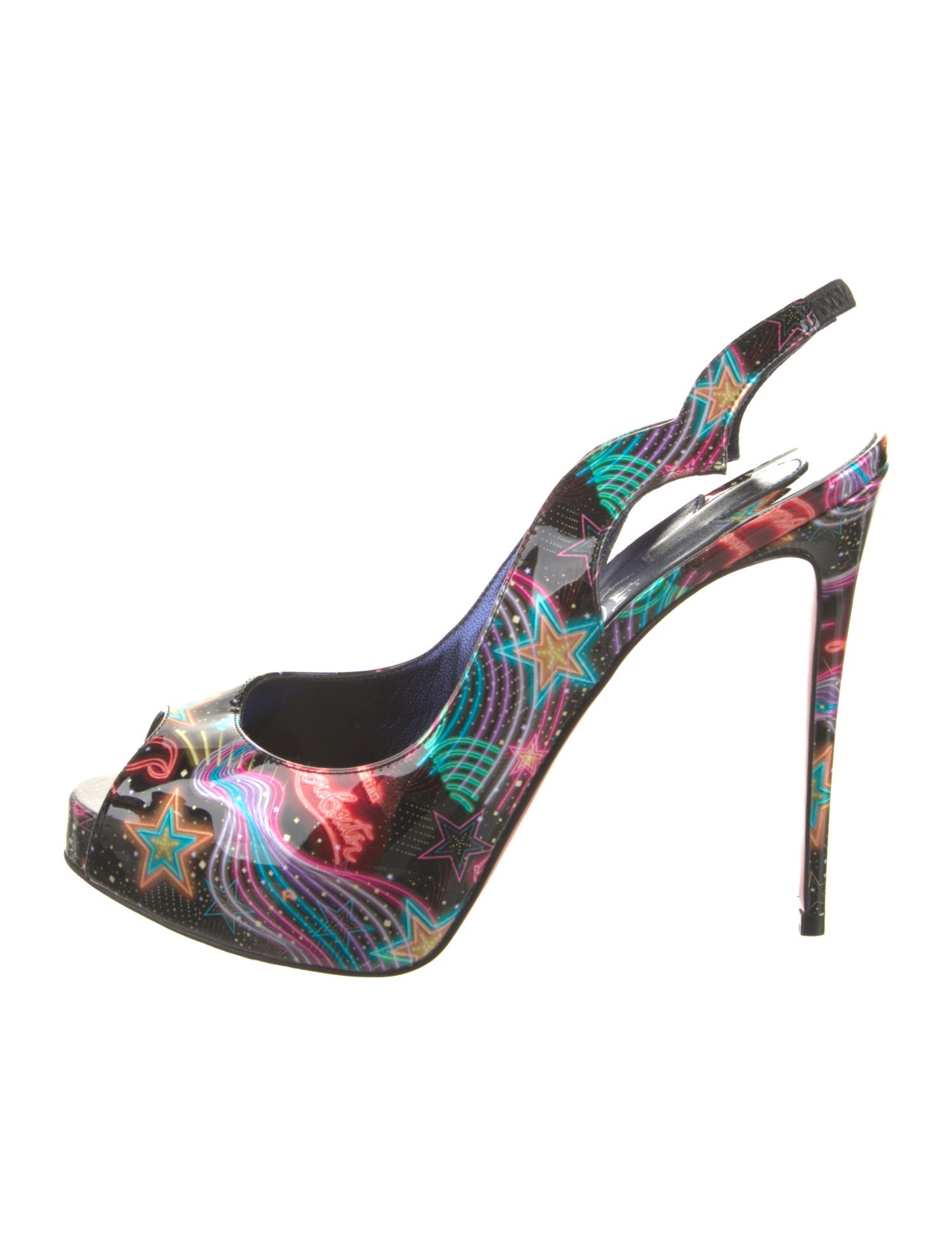 Christian Louboutin Patent Leather Printed Slingback Sandals