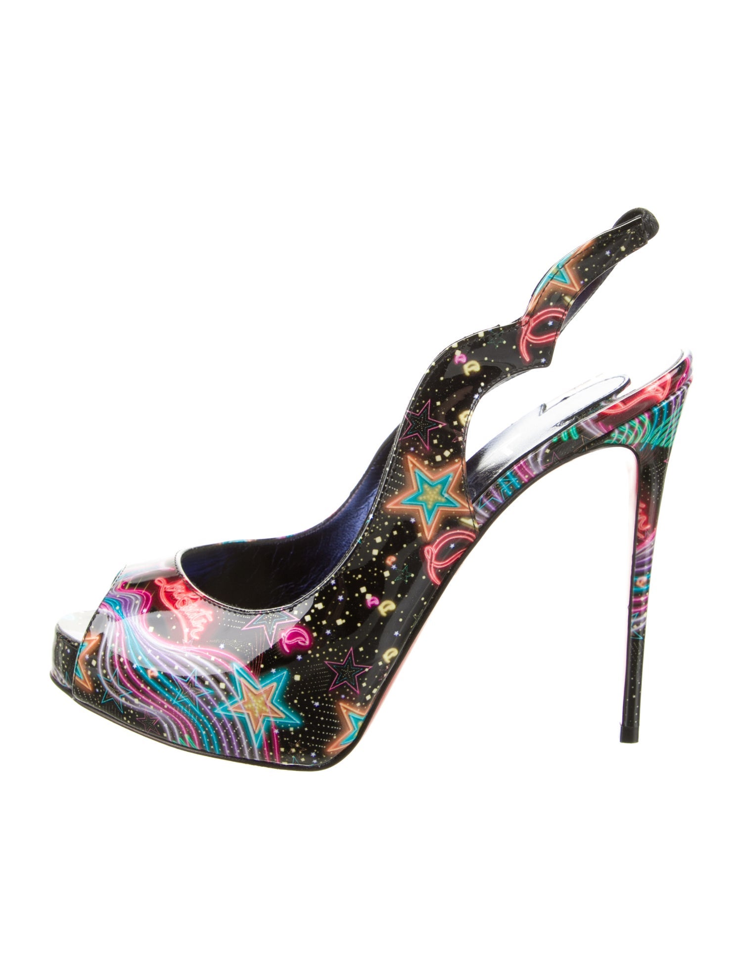 Christian Louboutin Patent Leather Printed Slingback Sandals