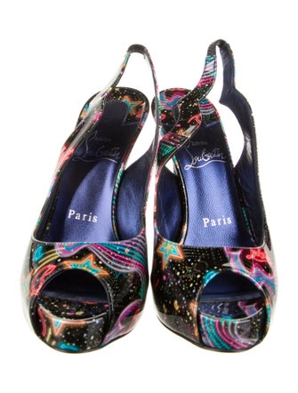 Christian Louboutin Patent Leather Printed Slingback Sandals