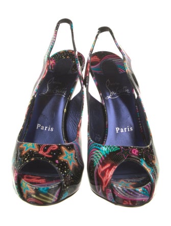 Christian Louboutin Patent Leather Printed Slingback Pumps