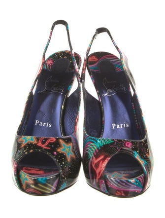 Christian Louboutin Patent Leather Printed Slingback Pumps