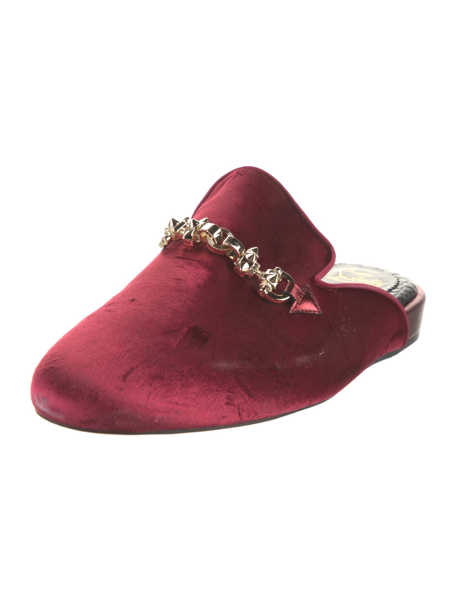 Christian Louboutin Spike Accents Velvet Slippers