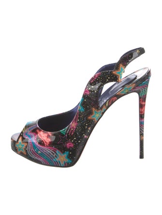 Christian Louboutin Patent Leather Printed Slingback Sandals