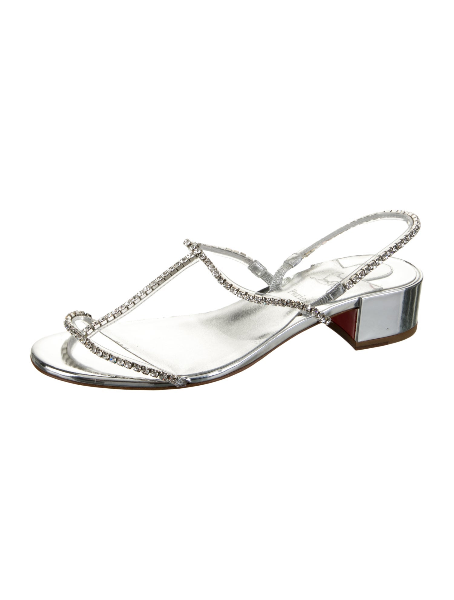 Christian Louboutin Patent Leather Crystal Embellishments Slingback Sandals