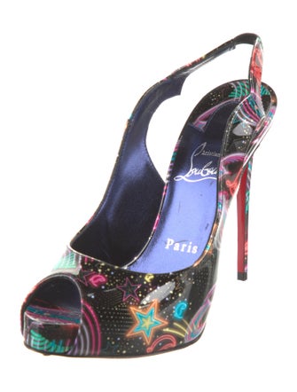 Christian Louboutin Patent Leather Printed Slingback Sandals