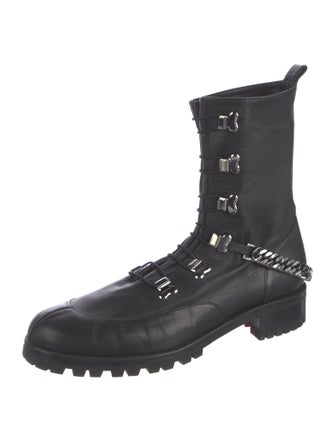 Christian Louboutin Leather Chain-Link Accents Combat Boots