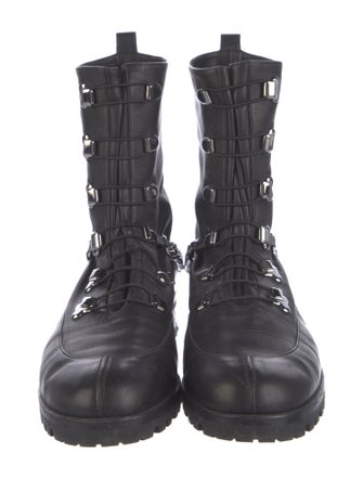 Christian Louboutin Leather Chain-Link Accents Combat Boots