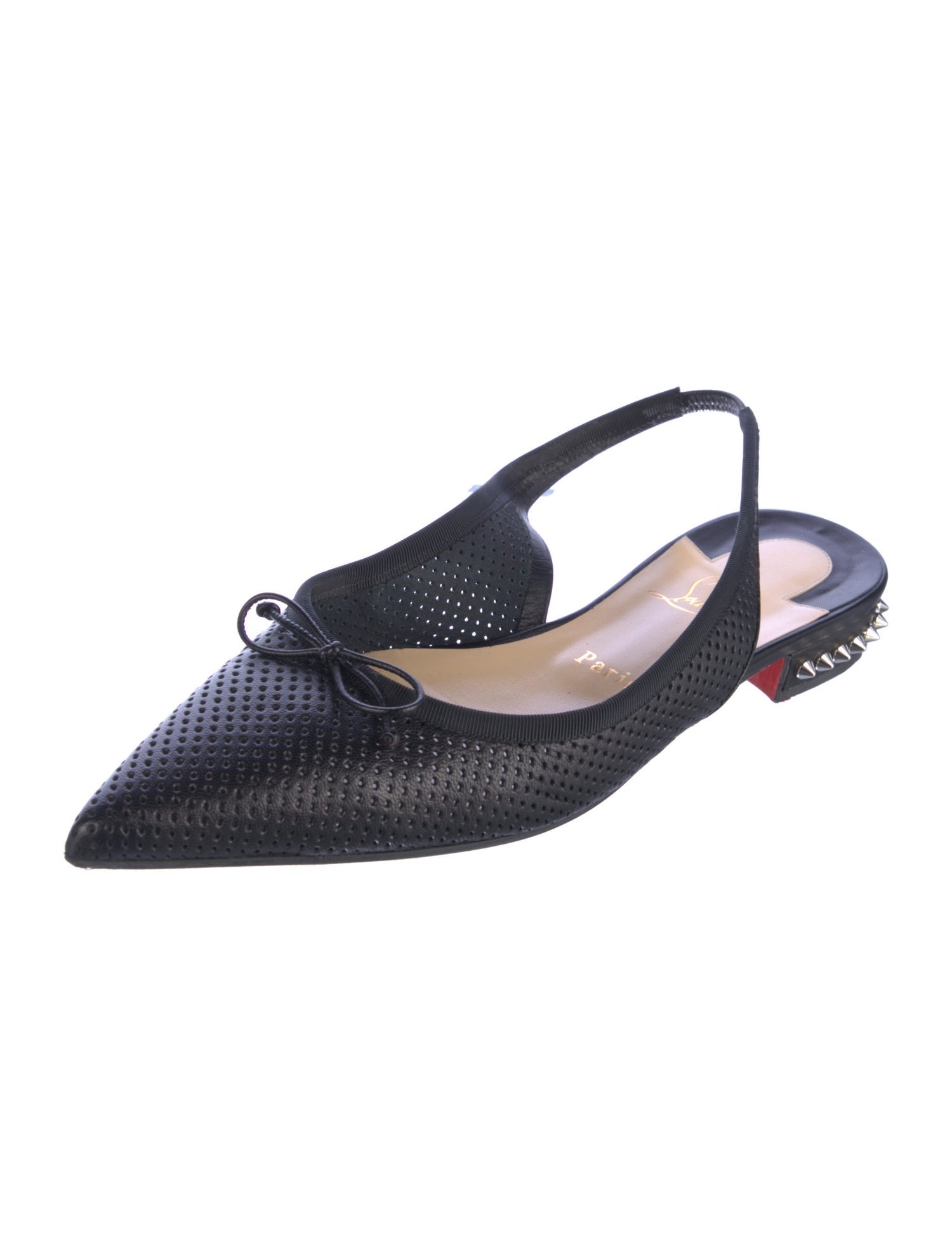 Christian Louboutin Spike Accents Leather Slingback Flats