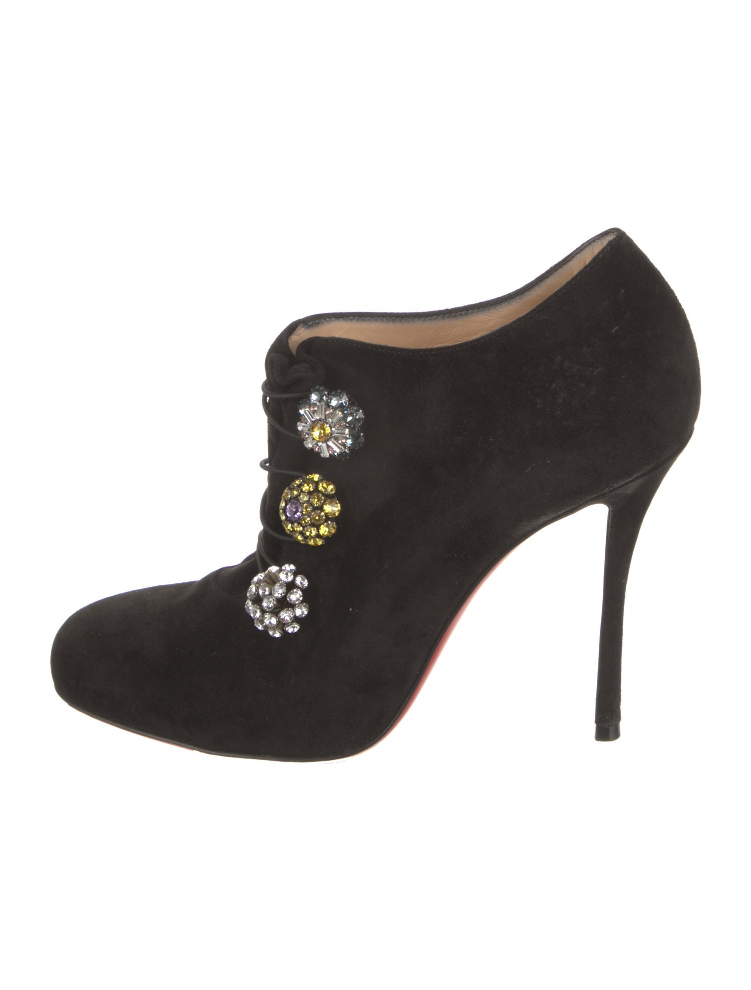 Christian Louboutin Suede Crystal Embellishments Lace-Up Boots