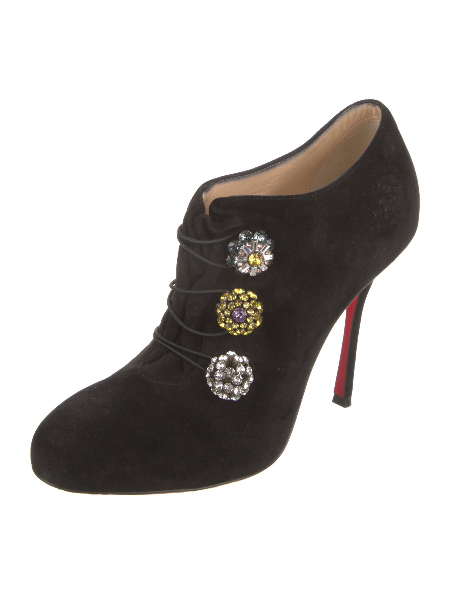 Christian Louboutin Suede Crystal Embellishments Lace-Up Boots
