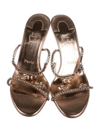 Christian Louboutin Leather Crystal Embellishments Slides