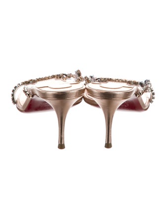 Christian Louboutin Leather Crystal Embellishments Slides