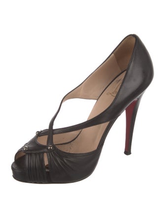 Christian Louboutin Leather Studded Accents T-Strap Pumps