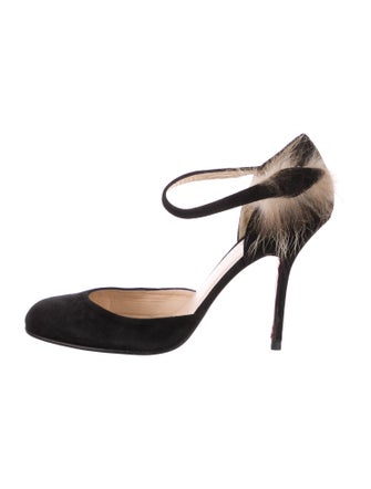 Christian Louboutin Suede Fur Trim D'Orsay Pumps