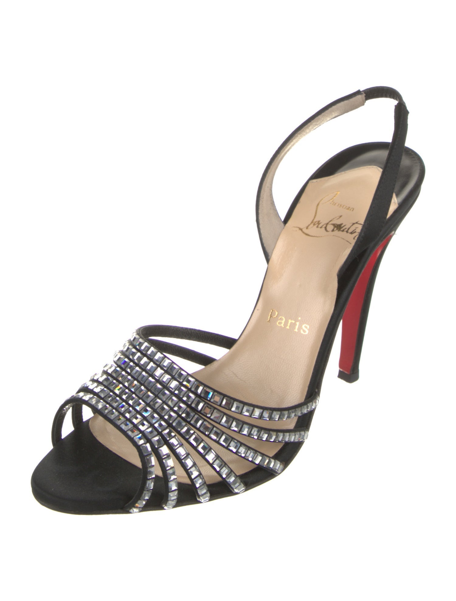 Christian Louboutin Satin Crystal Embellishments Slingback Sandals