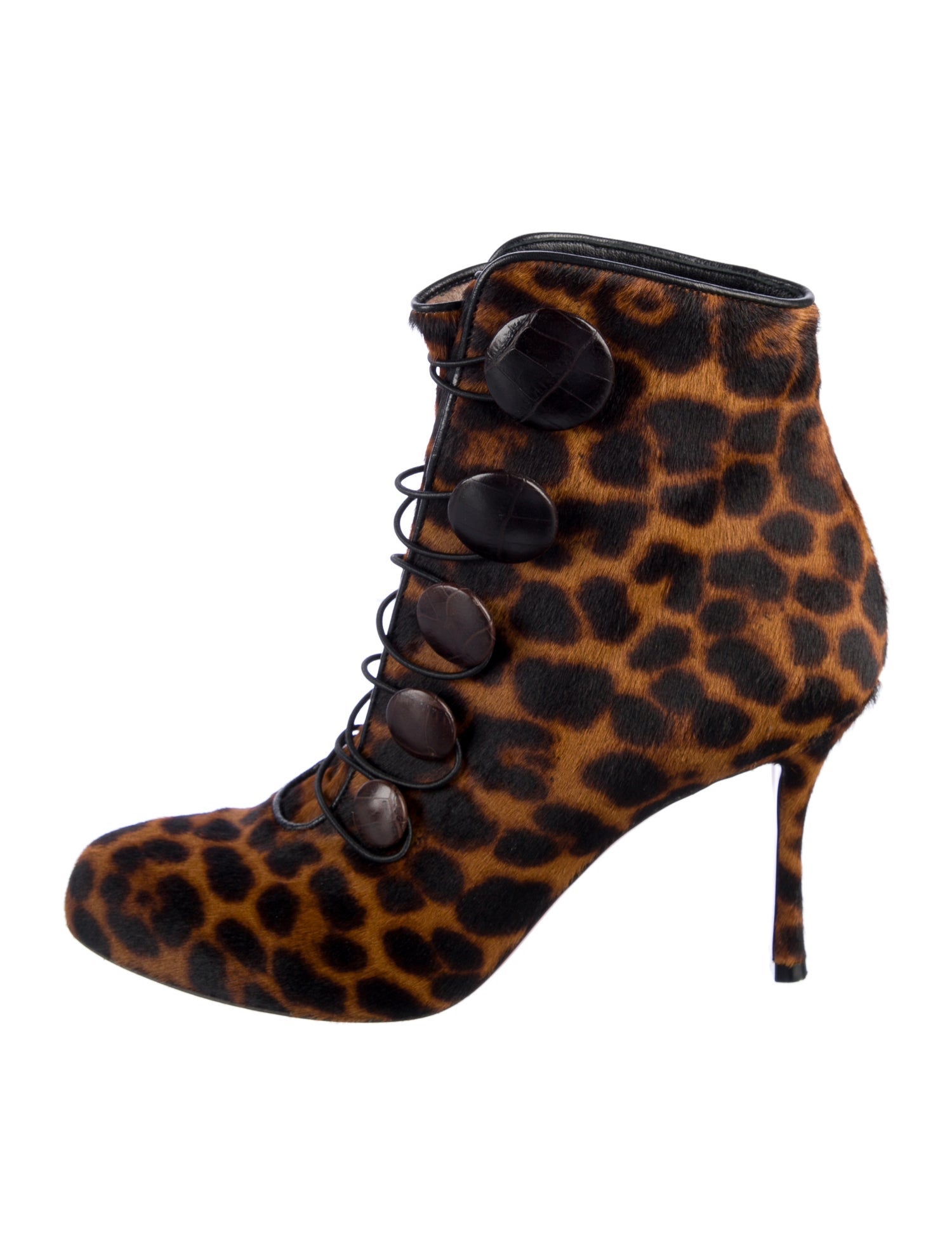 Christian Louboutin Calf Hair Animal Print Lace-Up Boots