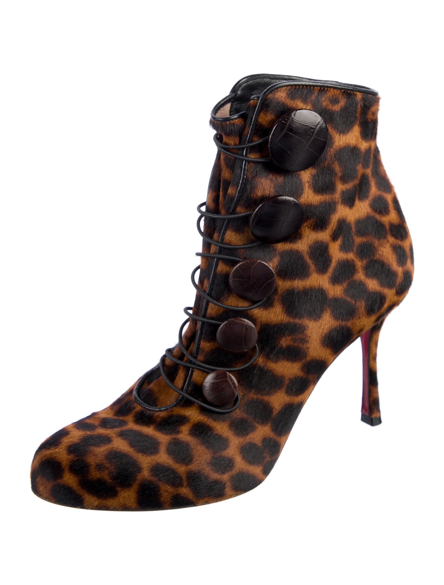 Christian Louboutin Calf Hair Animal Print Lace-Up Boots