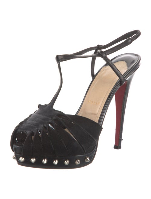 Christian Louboutin Spike Accents Suede T-Strap Pumps
