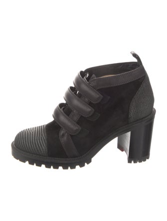 Christian Louboutin Suede Leather Trim Embellishment Combat Boots