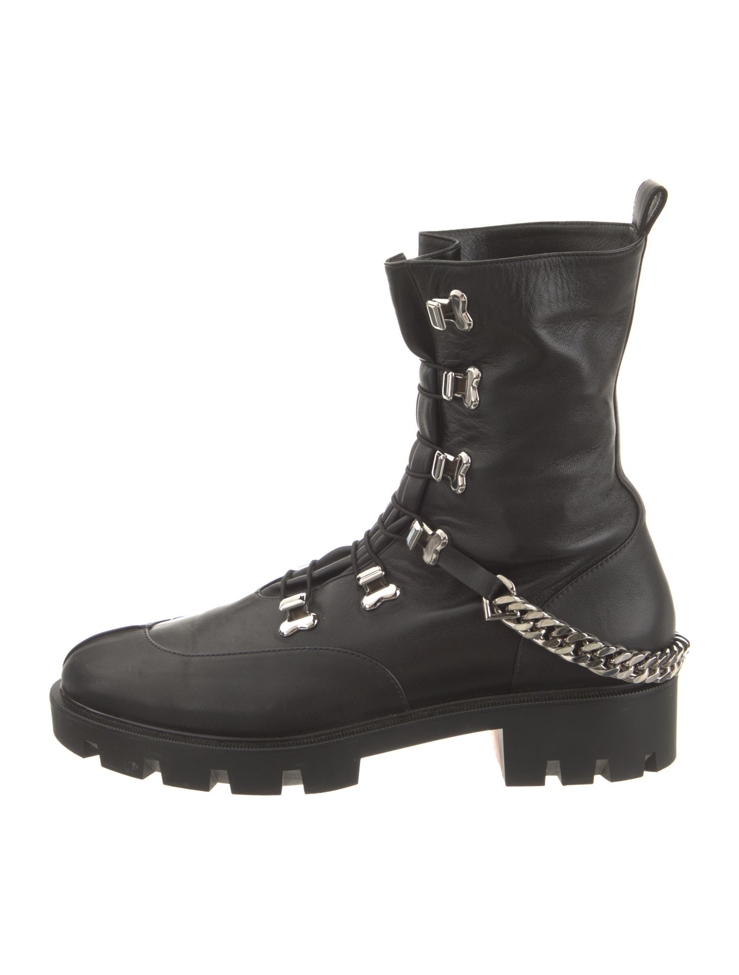 Christian Louboutin Leather Chain-Link Accents Combat Boots
