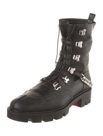 Christian Louboutin Leather Chain-Link Accents Combat Boots