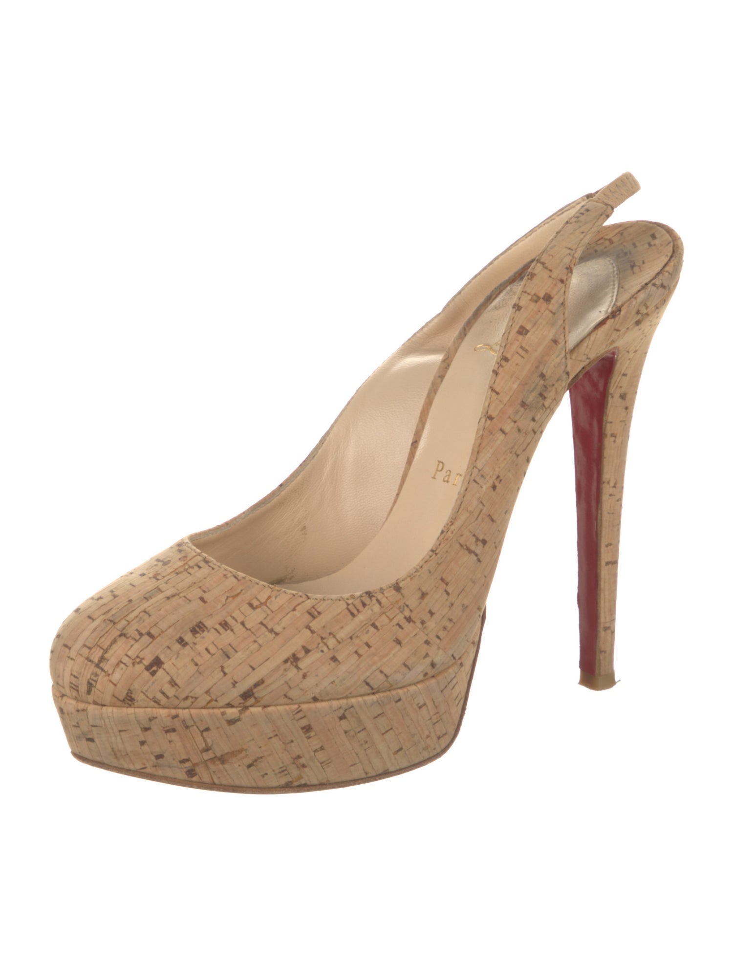 Christian Louboutin Printed Leather Trim Embellishment Slingback Pumps