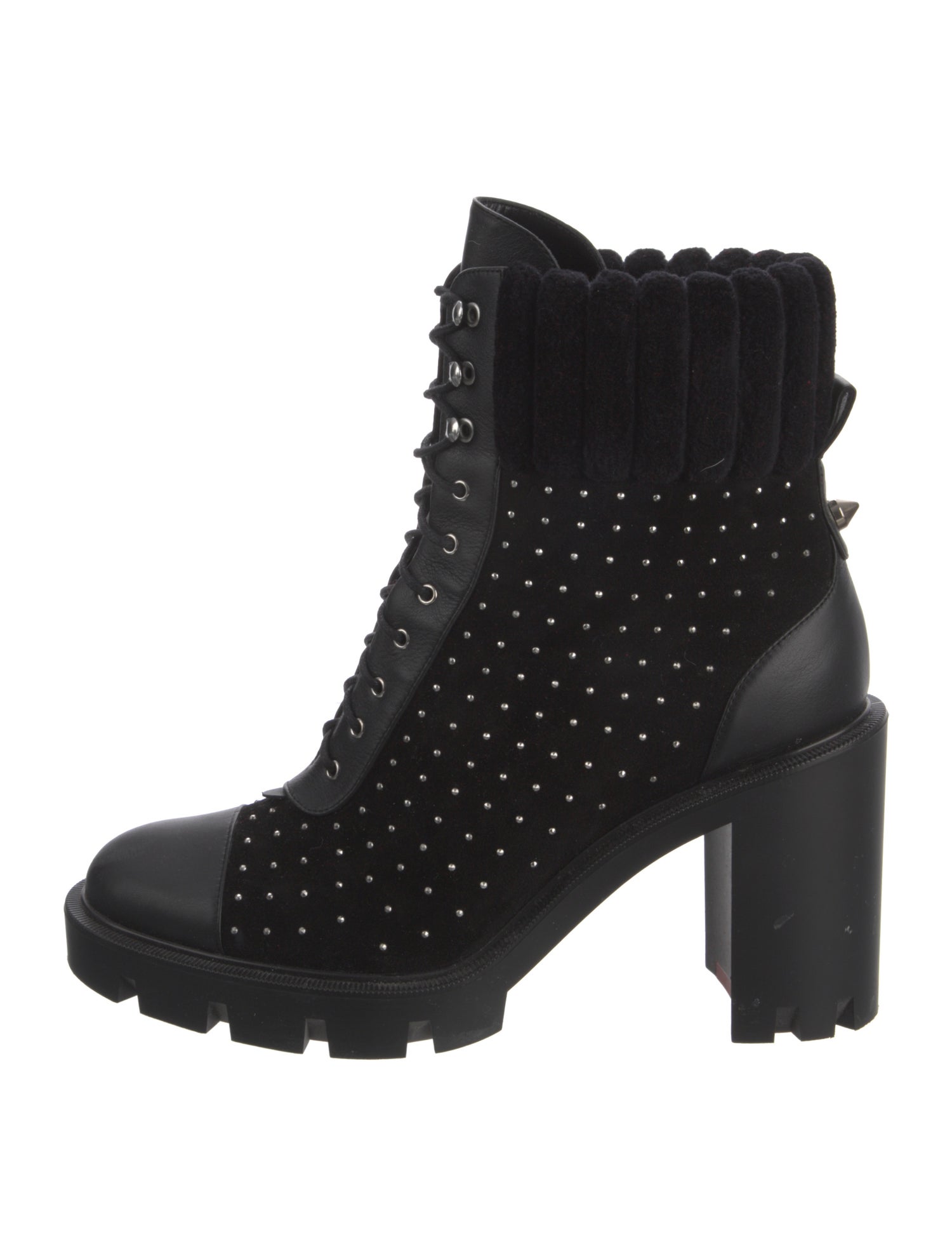 Christian Louboutin Spike Accents Suede Combat Boots