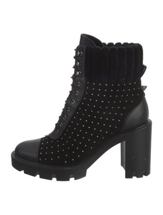 Christian Louboutin Spike Accents Suede Combat Boots