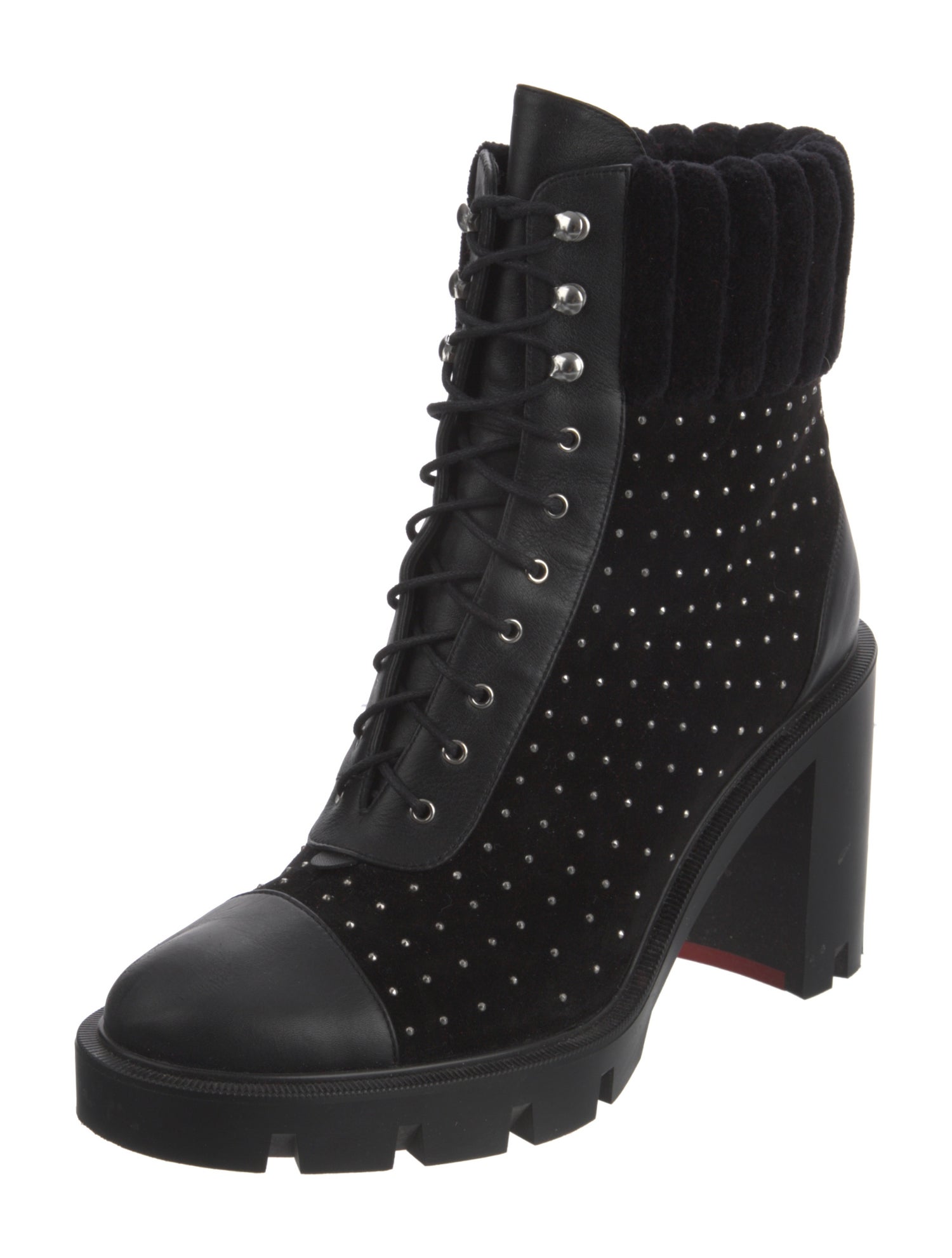 Christian Louboutin Spike Accents Suede Combat Boots