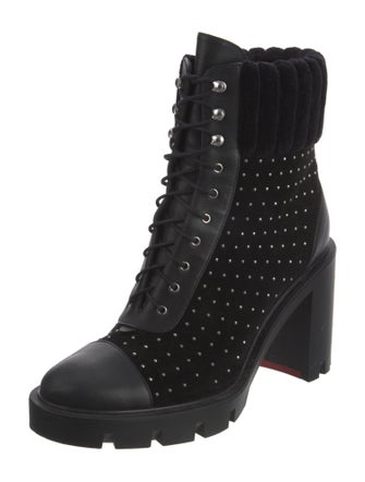 Christian Louboutin Spike Accents Suede Combat Boots