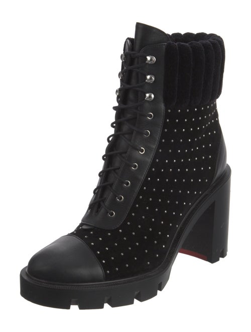 Christian Louboutin Spike Accents Suede Combat Boots