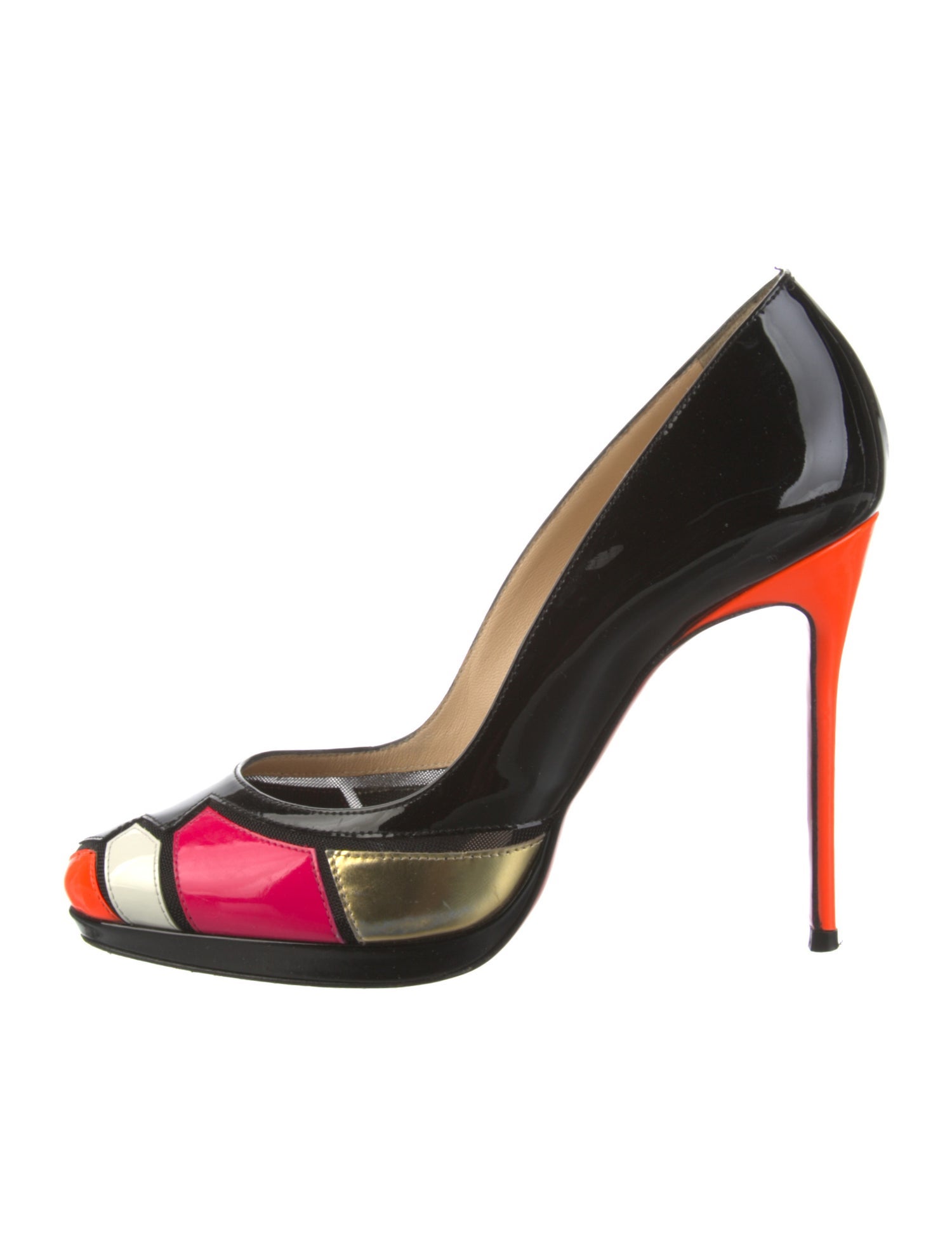 Christian Louboutin Patent Leather Colorblock Pattern Pumps