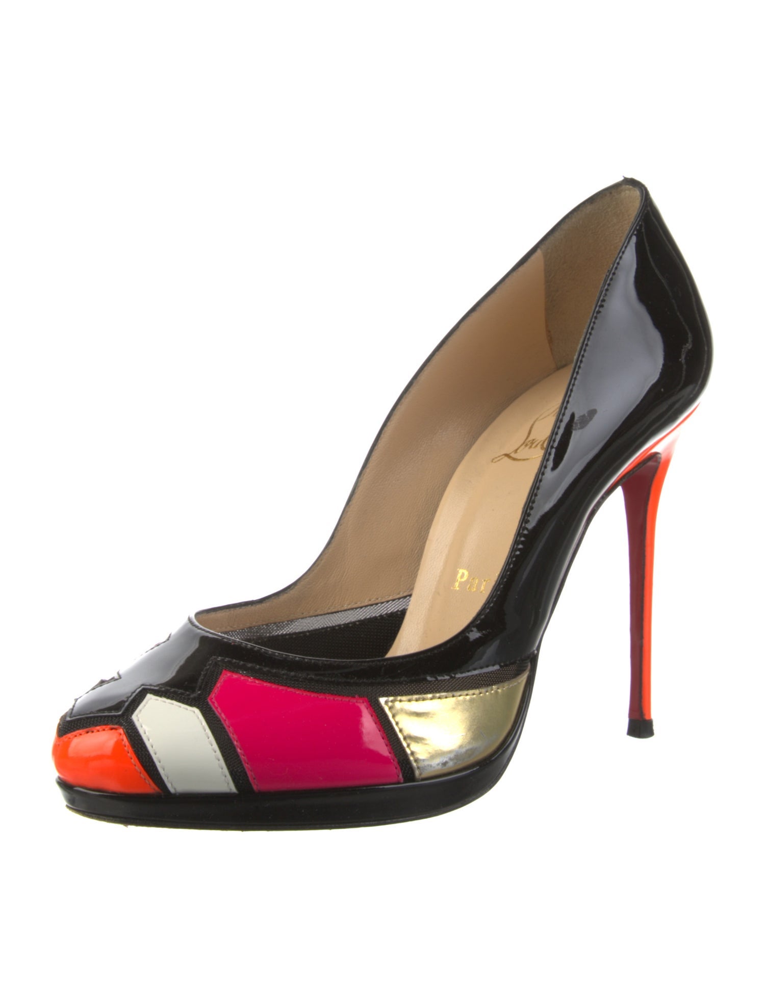 Christian Louboutin Patent Leather Colorblock Pattern Pumps
