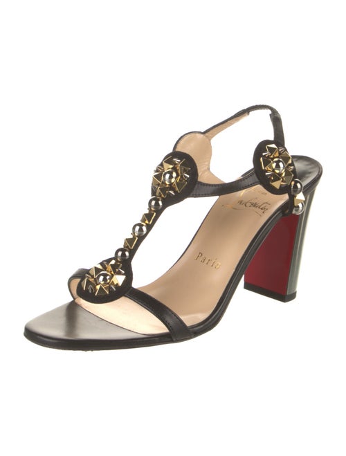 Christian Louboutin Spike Accents Leather T-Strap Sandals