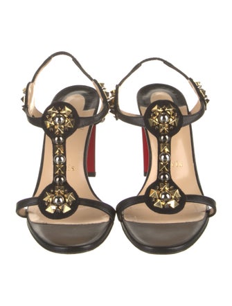 Christian Louboutin Spike Accents Leather T-Strap Sandals