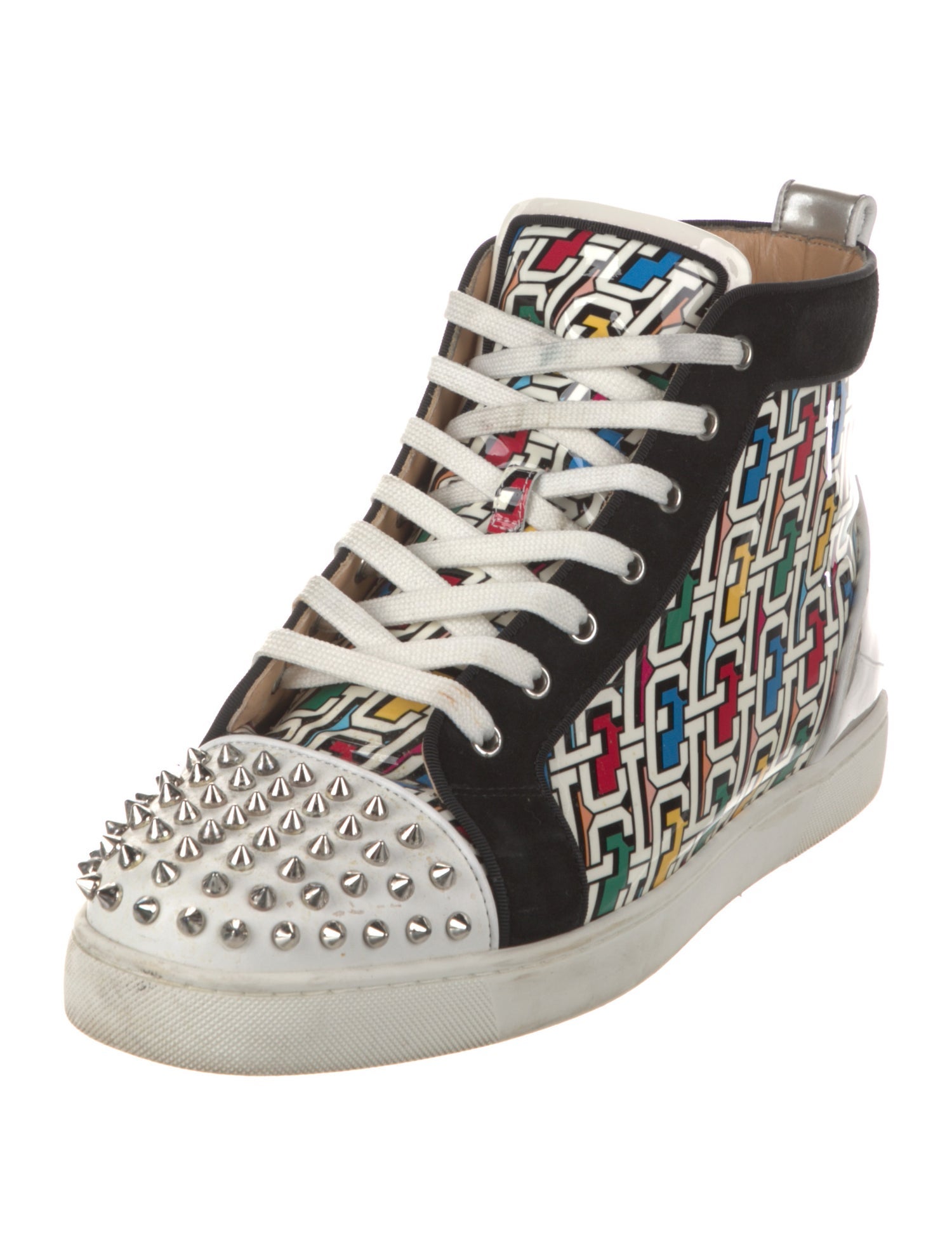 Christian Louboutin Spike Accents Patent Leather Sneakers
