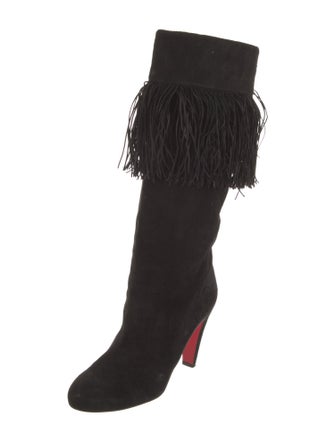 Christian Louboutin Suede Fringe Trim Accent Boots